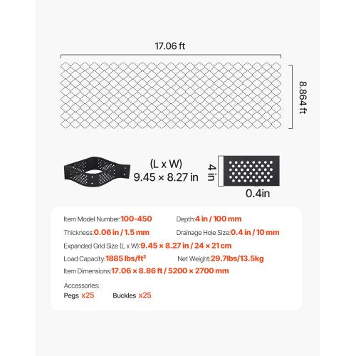 Gravel Grid 4 Inch Depth 1706 x 886 FT 5200 x 2700 mm 1880 LBS Per Sq