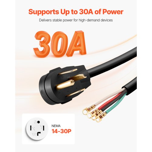 10 ft Dryer Power Cord 4Prong NEMA 1430P Appliance Dryer Cord with Eyelet