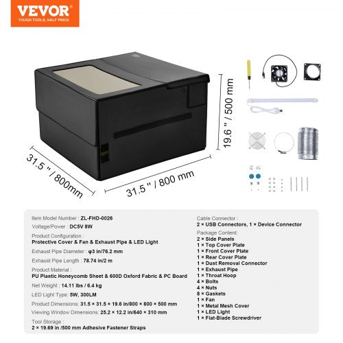 Laser Engraver Enclosure 315 x 315 x 196 Flame Retardant and Fireproof