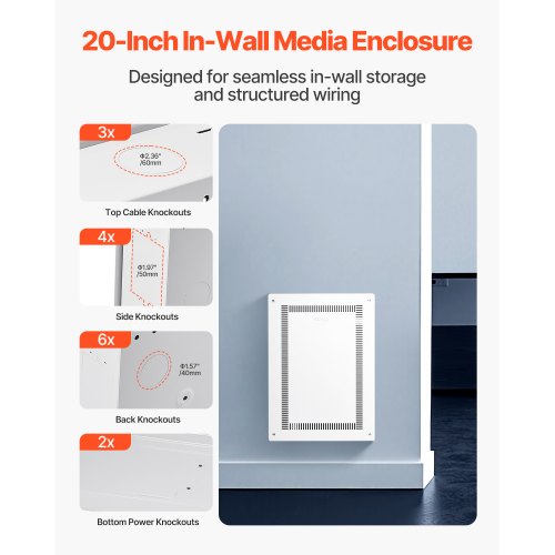 Structured Media Enclosure 20Inch Recessed inWall Media Box with Cover