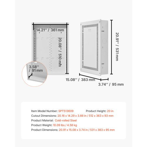 Structured Media Enclosure 20Inch Recessed inWall Media Box with Cover