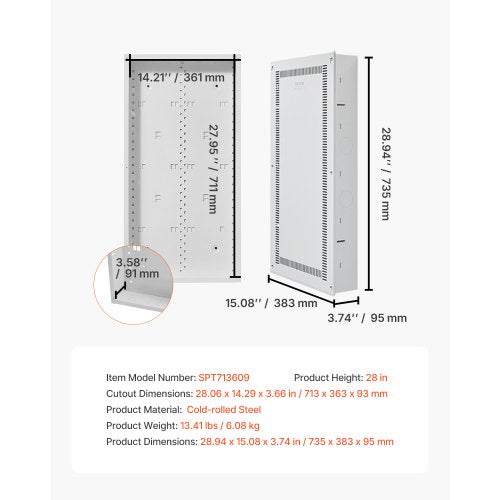 Structured Media Enclosure 28Inch Recessed inWall Media Box with Cover