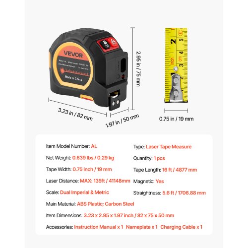 2in1 Laser Tape Measure 135Ft Rechargeable Laser Measurement Tool 16Ft