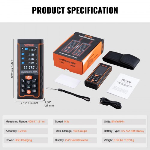Laser Measure 400 ft ±116 Accuracy Laser Distance Measure with 100Group Storage