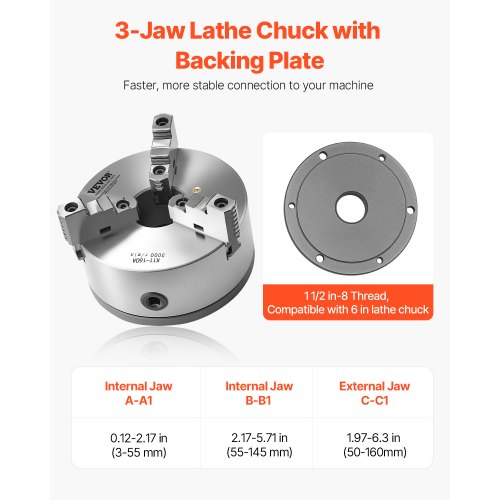 3Jaw Lathe Chuck 6 Inch 160 mm SelfCentering Chuck with 1 12 in8