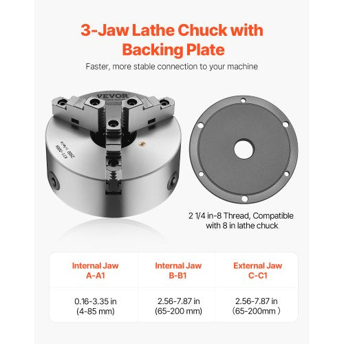 3Jaw Lathe Chuck 8 Inch 200 mm SelfCentering Chuck with 2 14 in8