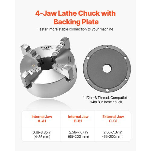 4Jaw Lathe Chuck 8 Inch 200 mm SelfCentering Chuck with 1 12 in8