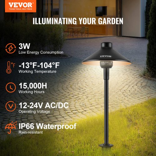 12 Pack Low Voltage Landscape Path Lights 3W 210LM 12V24VACDC Outdoor LED