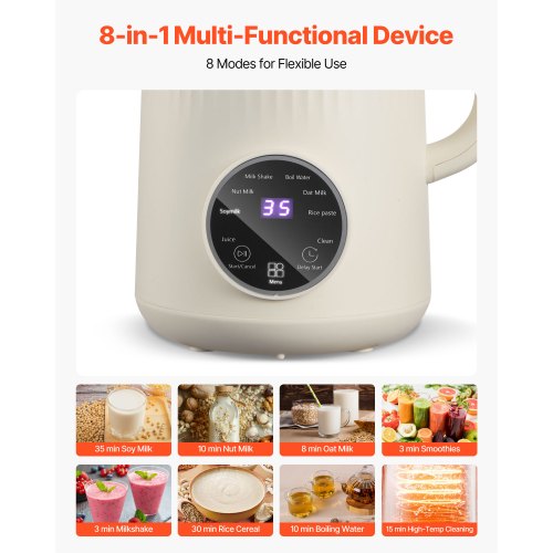 8in1 Nut Milk Maker 34 oz Soy Milk Maker with 180W Blending for Homemade