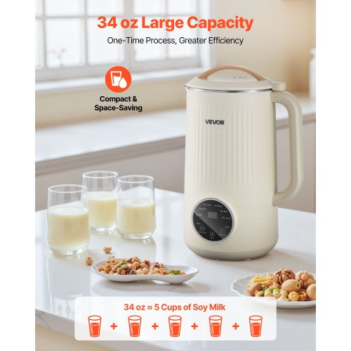 8in1 Nut Milk Maker 34 oz Soy Milk Maker with 180W Blending for Homemade