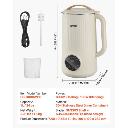 8in1 Nut Milk Maker 34 oz Soy Milk Maker with 180W Blending for Homemade