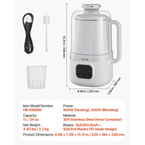8in1 Nut Milk Maker 34 oz Soy Milk Maker with 200W Blending for Homemade