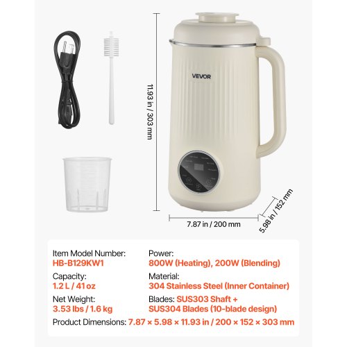 8in1 Nut Milk Maker 41 oz Soy Milk Maker Machine with 10 Blades for Homemade Oat