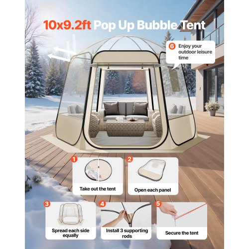 Pop up Bubble Tent 10 x 9.2 ft Waterproof UVResistant Clear Camping