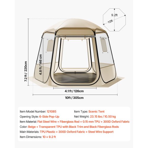 Pop up Bubble Tent 10 x 9.2 ft Waterproof UVResistant Clear Camping