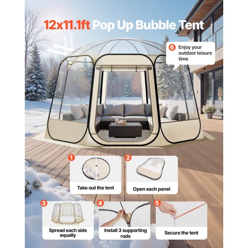 Pop up Bubble Tent 12 x 11.1 ft Waterproof UVResistant Clear Camping