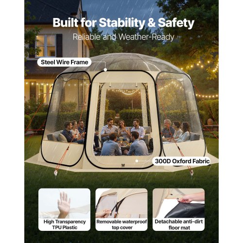 Pop up Bubble Tent 12 x 11.1 ft Waterproof UVResistant Clear Camping