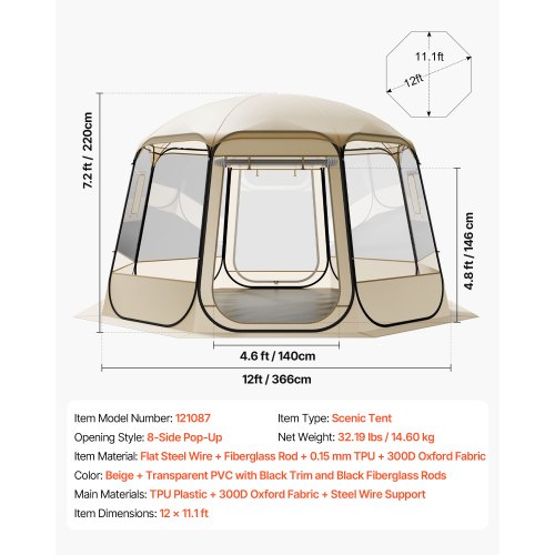 Pop up Bubble Tent 12 x 11.1 ft Waterproof UVResistant Clear Camping