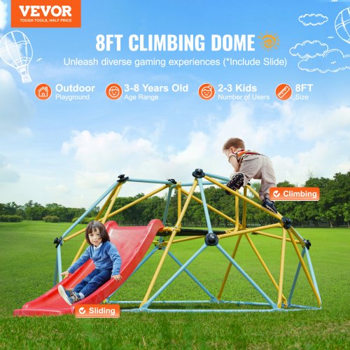 Climbing Dome for Kids 3 to 9 Years Old 8FT Geometric Dome Climber with Slide