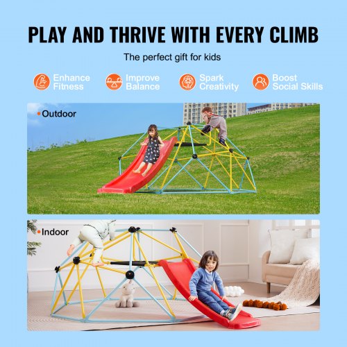 Climbing Dome for Kids 3 to 9 Years Old 8FT Geometric Dome Climber with Slide