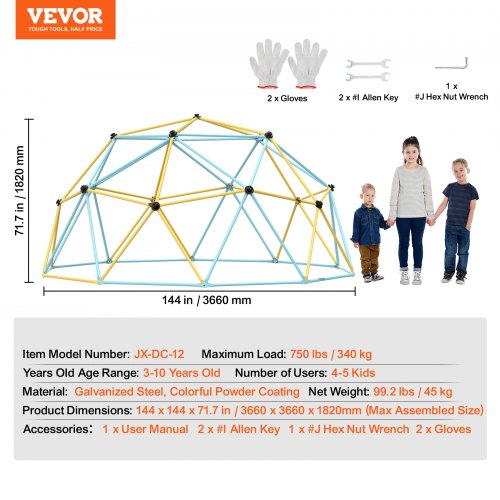 Climbing DomeJungle Gym Supports 750LBS and Easy Assembly 12FT Geometric