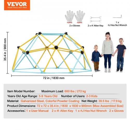 Climbing Dome Jungle Gym Supports 600LBS and Easy Assembly 6FT Geometric
