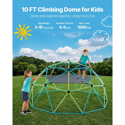 Climbing Dome 10FT Geometric Dome Climber with Swing Hammock 1000LBS