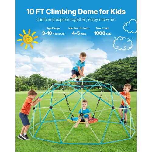 Climbing Dome 10FT Geometric Dome Climber with Saucer Swing 1000LBS