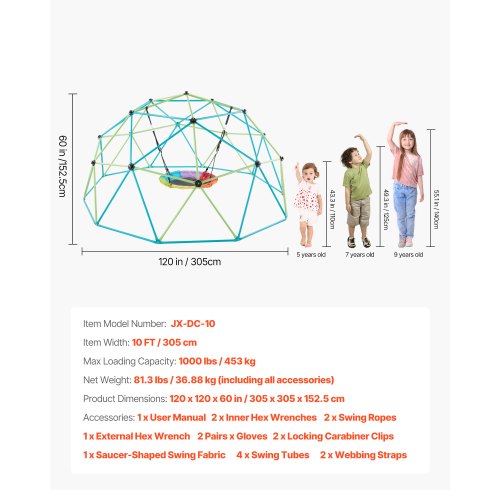 Climbing Dome 10FT Geometric Dome Climber with Saucer Swing 1000LBS