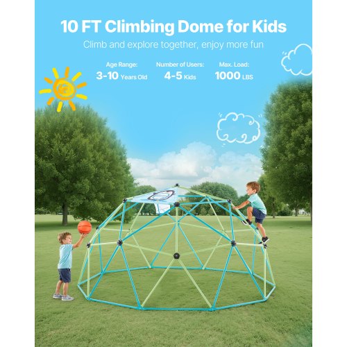 Climbing Dome 10FT Geometric Dome Climber for Kids 1000LBS Loading Jungle