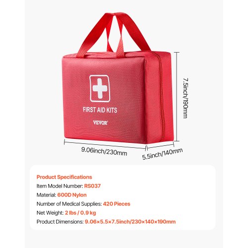 First Aid Kit 420 Pieces 600D Nylon Large Survival First Aid Bag