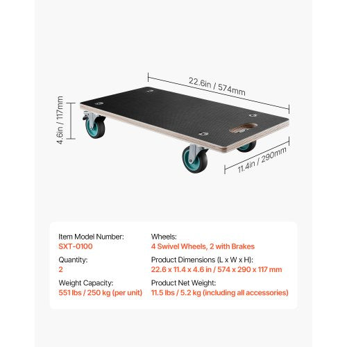 Furniture Dolly 551 lbs Load Capacity Furniture Moving Dollies with 4 TPR