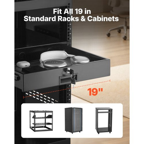 2U Rack Mount Drawer 50 lbs Max LoadBearing Lockable Server Cabinet Case