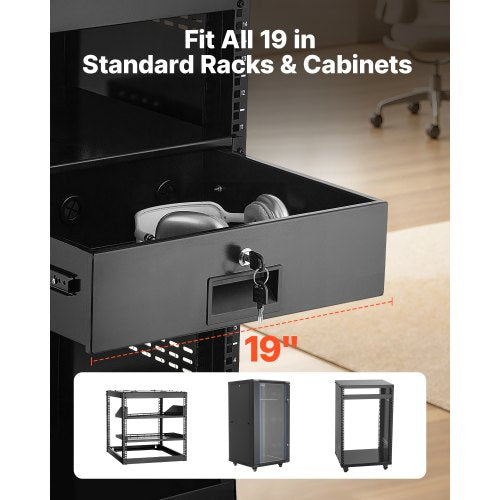 3U Rack Mount Drawer 50 lbs Max LoadBearing Lockable Server Cabinet Case