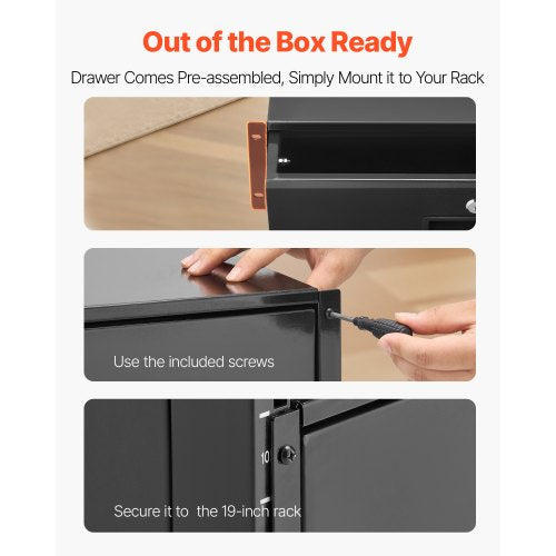 3U Rack Mount Drawer 50 lbs Max LoadBearing Lockable Server Cabinet Case