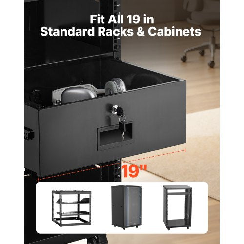 4U Rack Mount Drawer 50 lbs Max LoadBearing Lockable Server Cabinet Case