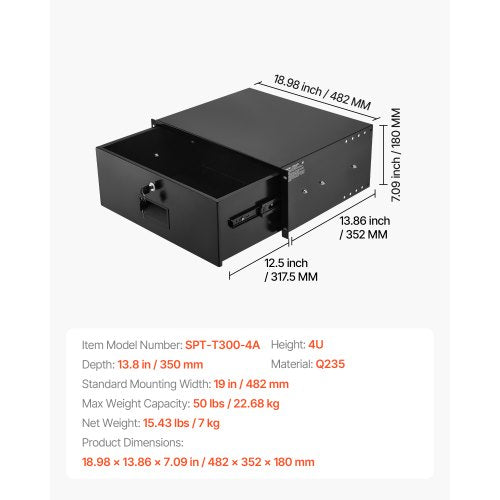 4U Rack Mount Drawer 50 lbs Max LoadBearing Lockable Server Cabinet Case