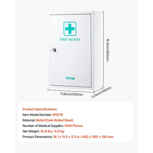 3Shelf First Aid Cabinet 1000 Pieces Large Capacity First Aid Kit Wall