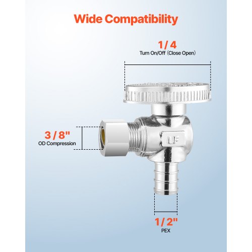 10 Pack Angle Stop Valve Water Shut Off Valve 12 PEX x 38 OD