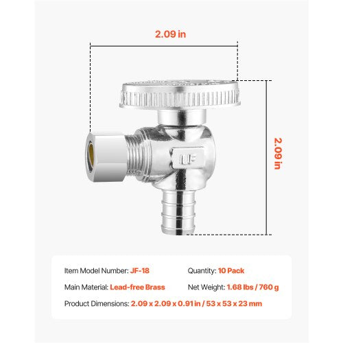 10 Pack Angle Stop Valve Water Shut Off Valve 12 PEX x 38 OD