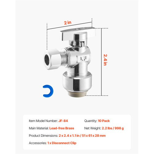 10 Pack Angle Stop Valve PushtoConnect Water Shut Off Valve 12 PTC x