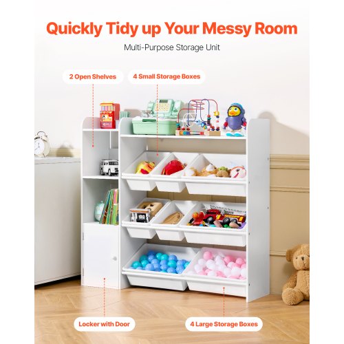 Kids Toy Storage and Bookshelf 4Tier Toy Storage Organizer with 8 Flexible