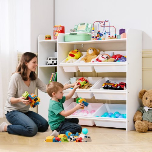 Kids Toy Storage and Bookshelf 4Tier Toy Storage Organizer with 8 Flexible