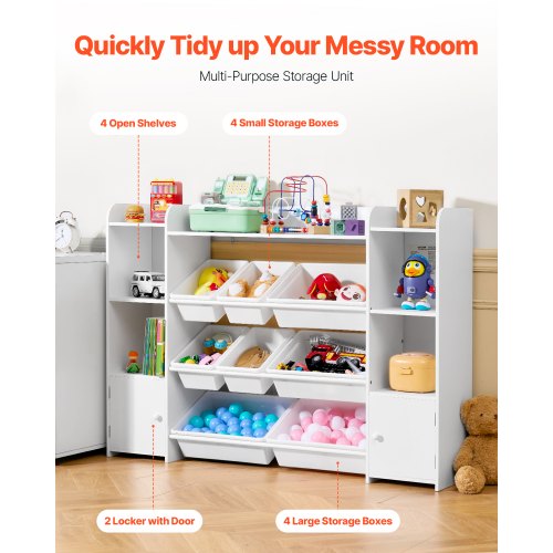 Kids Toy Storage and Bookshelf 4Tier Large Toy Storage Organizer with 8