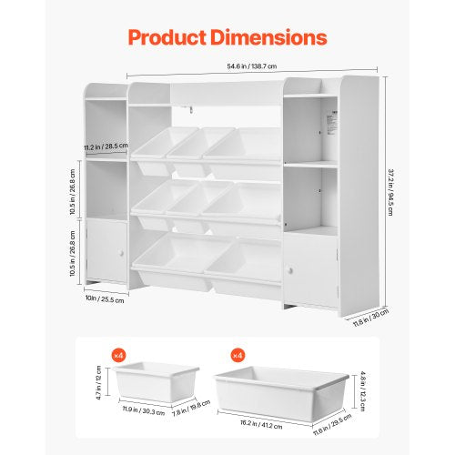 Kids Toy Storage and Bookshelf 4Tier Large Toy Storage Organizer with 8