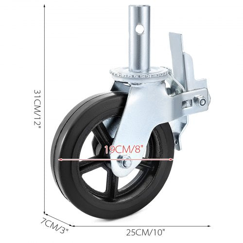4 Pack 8 Inch Iron Core Polyurethane Swivel Caster With Dual Locking Brake