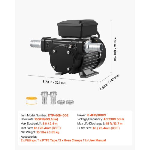 Oil Transfer Pump 110V 16 GPM 60 Lmin AC Electric Fuel Transfer Pump for Diesel