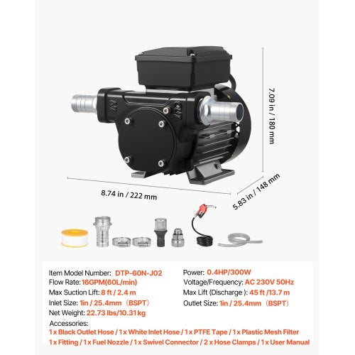 Fuel Transfer Pump 110V 16 GPM 60 Lmin AC Electric Oil Transfer Pump for Diesel