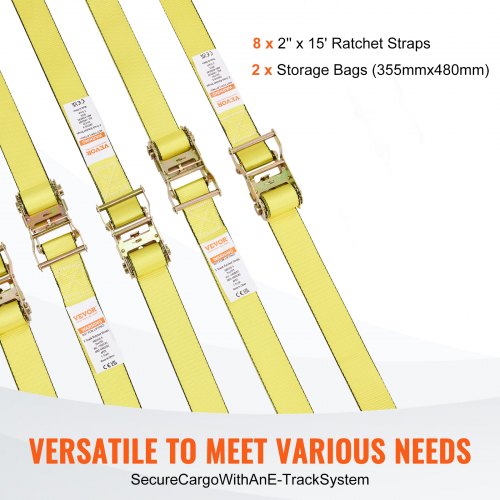 Ratchet Tie Down Straps 8PK 4400 lb Break Strength ETrack Endless