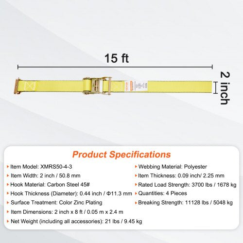 Ratchet Tie Down Straps 8PK 4400 lb Break Strength ETrack Endless